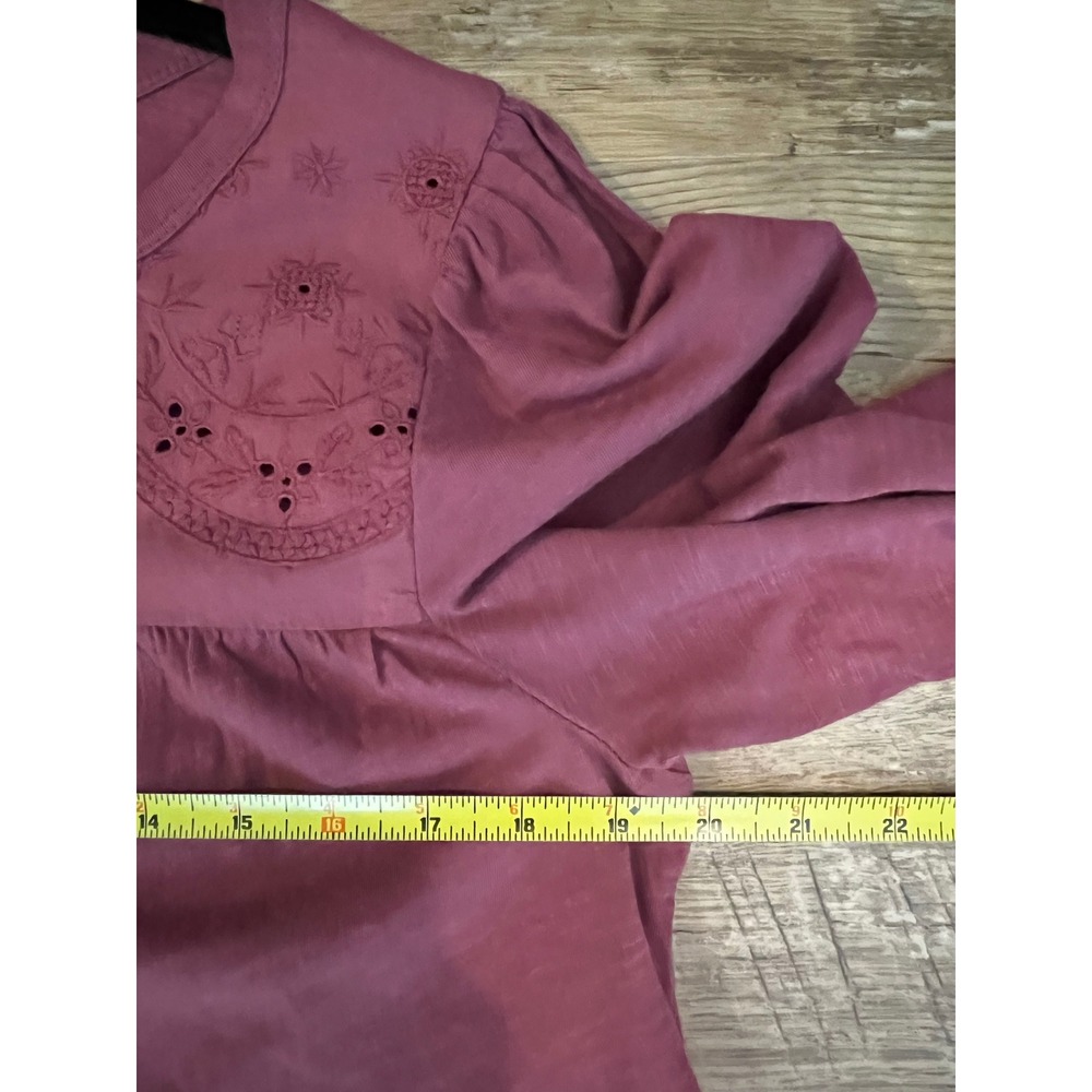 Lucky Brand Embroidered Tie Neck Top Size Med Tiered Long Sleeve Peasant NEW - Picture 8 of 9